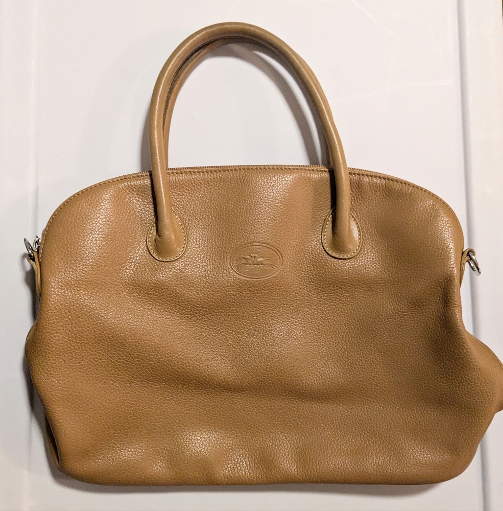 Longchamp Tan Pebble Leather Dome Handbag